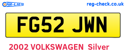 FG52JWN are the vehicle registration plates.