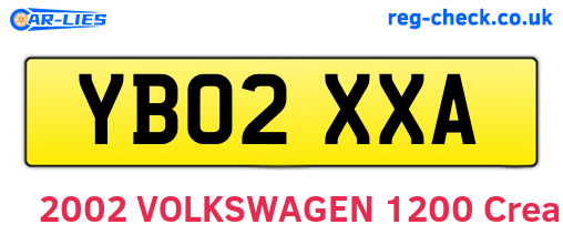 YB02XXA are the vehicle registration plates.