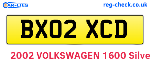 BX02XCD are the vehicle registration plates.
