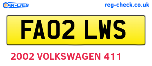 FA02LWS are the vehicle registration plates.