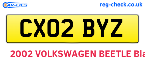 CX02BYZ are the vehicle registration plates.
