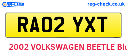 RA02YXT are the vehicle registration plates.