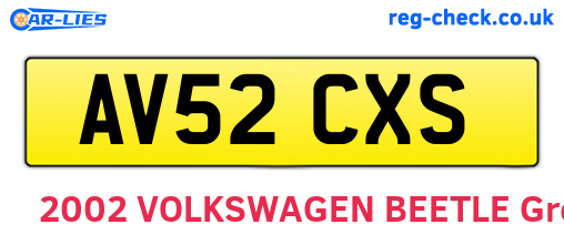AV52CXS are the vehicle registration plates.