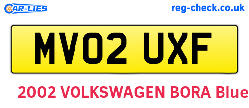 MV02UXF are the vehicle registration plates.