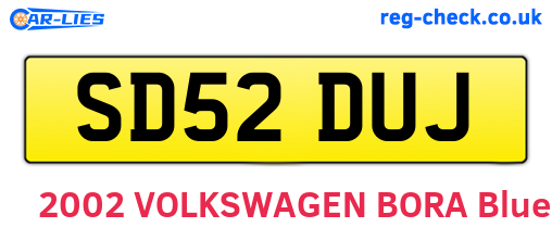 SD52DUJ are the vehicle registration plates.
