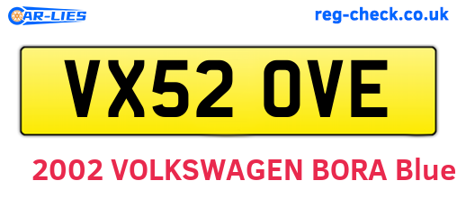VX52OVE are the vehicle registration plates.