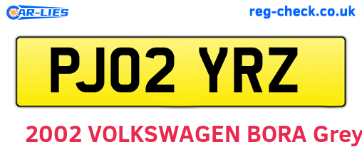 PJ02YRZ are the vehicle registration plates.