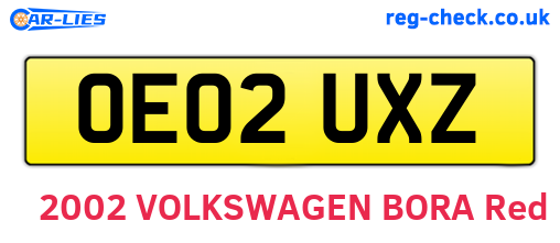 OE02UXZ are the vehicle registration plates.