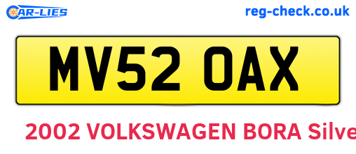 MV52OAX are the vehicle registration plates.