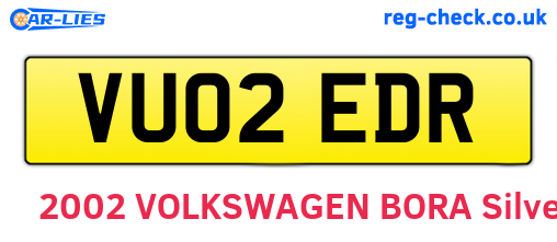 VU02EDR are the vehicle registration plates.