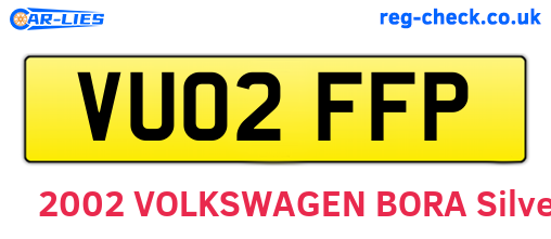 VU02FFP are the vehicle registration plates.