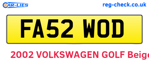 FA52WOD are the vehicle registration plates.