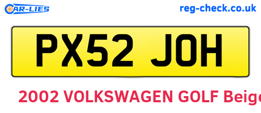 PX52JOH are the vehicle registration plates.