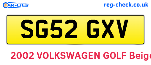 SG52GXV are the vehicle registration plates.