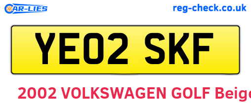 YE02SKF are the vehicle registration plates.