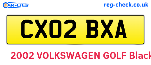 CX02BXA are the vehicle registration plates.