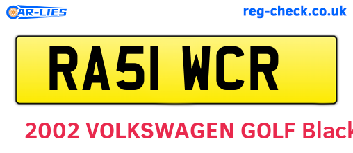 RA51WCR are the vehicle registration plates.
