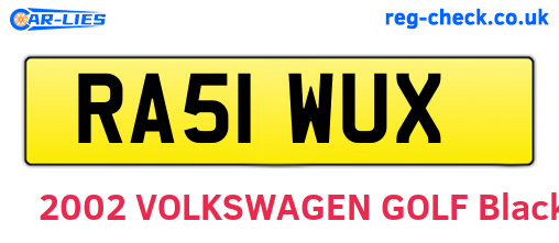RA51WUX are the vehicle registration plates.