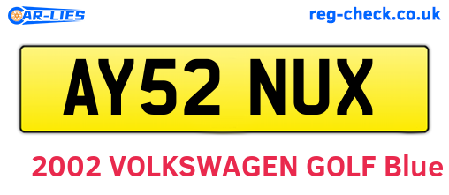 AY52NUX are the vehicle registration plates.