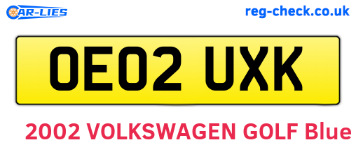 OE02UXK are the vehicle registration plates.