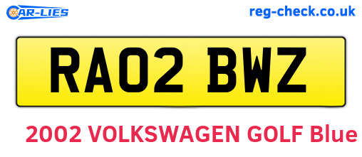 RA02BWZ are the vehicle registration plates.