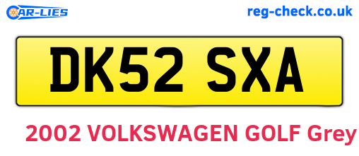 DK52SXA are the vehicle registration plates.