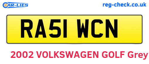 RA51WCN are the vehicle registration plates.
