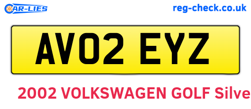 AV02EYZ are the vehicle registration plates.