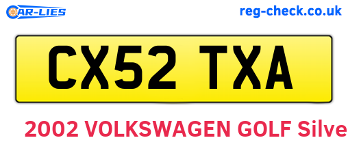 CX52TXA are the vehicle registration plates.