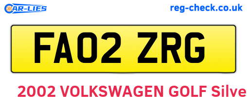FA02ZRG are the vehicle registration plates.