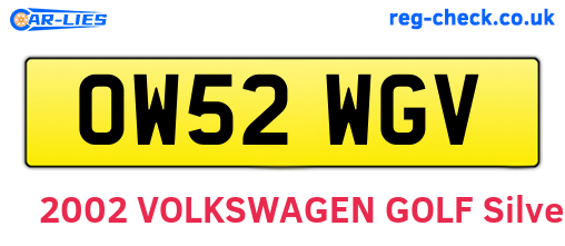 OW52WGV are the vehicle registration plates.