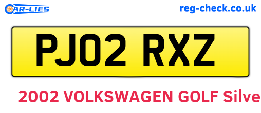 PJ02RXZ are the vehicle registration plates.