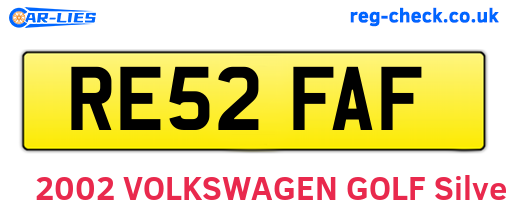 RE52FAF are the vehicle registration plates.