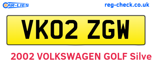 VK02ZGW are the vehicle registration plates.