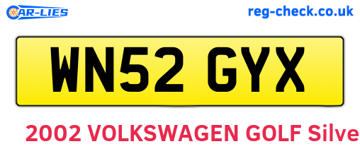 WN52GYX are the vehicle registration plates.