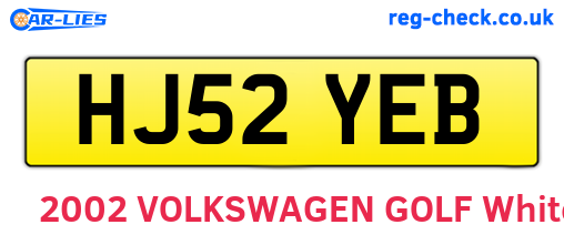 HJ52YEB are the vehicle registration plates.
