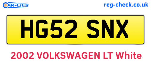HG52SNX are the vehicle registration plates.