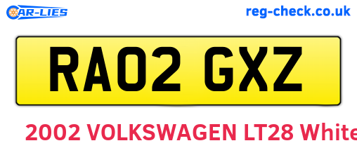 RA02GXZ are the vehicle registration plates.