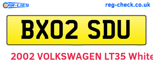 BX02SDU are the vehicle registration plates.