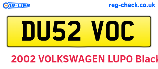 DU52VOC are the vehicle registration plates.