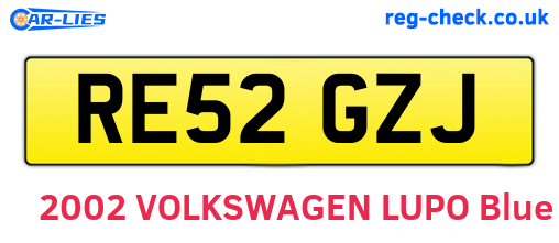 RE52GZJ are the vehicle registration plates.