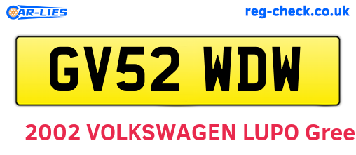 GV52WDW are the vehicle registration plates.