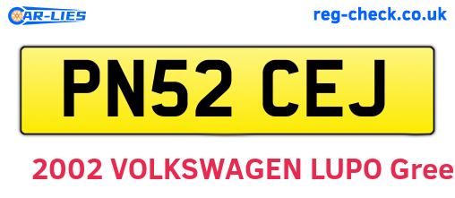 PN52CEJ are the vehicle registration plates.
