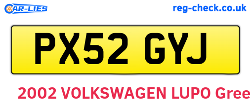 PX52GYJ are the vehicle registration plates.