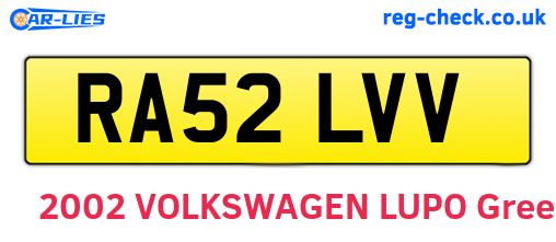 RA52LVV are the vehicle registration plates.
