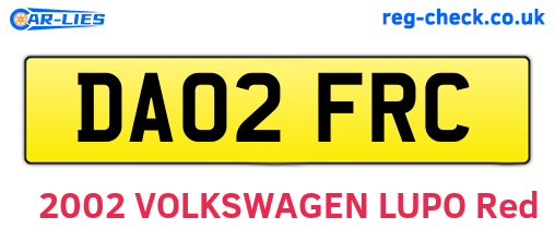 DA02FRC are the vehicle registration plates.