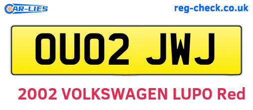 OU02JWJ are the vehicle registration plates.