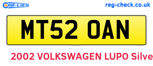MT52OAN are the vehicle registration plates.