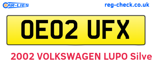 OE02UFX are the vehicle registration plates.