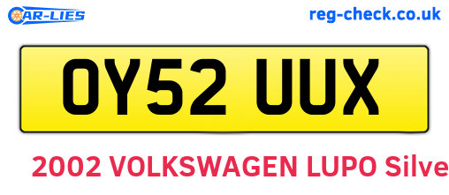 OY52UUX are the vehicle registration plates.